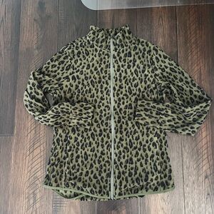 Olive cheetah Print Women's micro performance fleece full zip Jacket